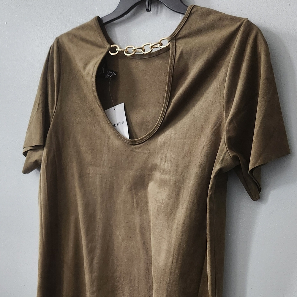 NWT Forever 21 Women's Faux Suede Gold Tone Chain Detail Green Dress